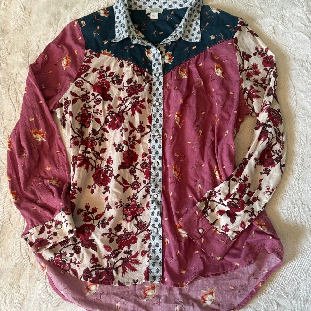 Sundance Patchwork Western Blouse Pearlized Button Up Cottagecore Multicolored - Picture 2 of 10